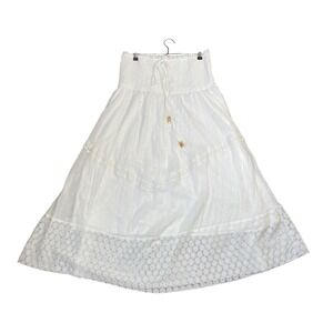 LIFE White Boho Smocked Maxi Skirt Eyelet Lace Tiered‎ XL L8221-4548